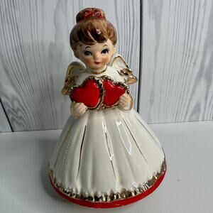 Lefton Valentines Angel Girl Holding Double Hearts Musical Figurine Sticker